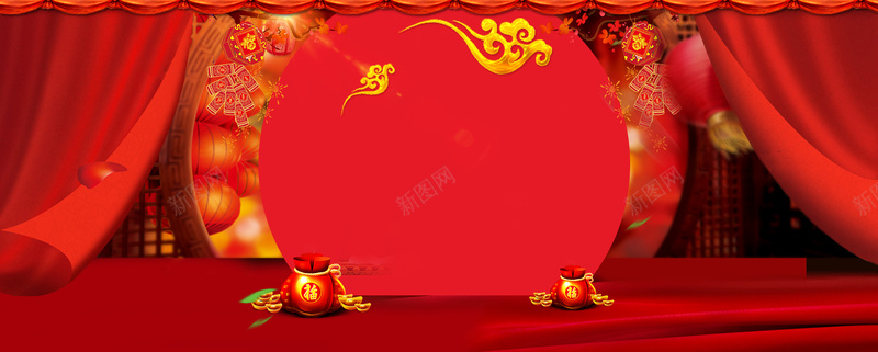 春节盛典几何红色banner背景背景