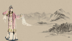 黄色戏服中国风戏曲人物水墨画米黄色背景高清图片