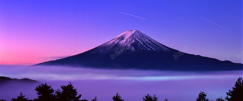 日本富士山夜景美景背景摄影图片