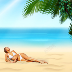 蓝色美女背景图蓝色夏季海边沙滩主图背景高清图片