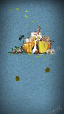 蓝色纹理蜜蜂蜂糖叶子H5背景背景
