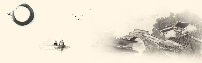 中国风大自然水墨海报psd设计背景_新图网 https://ixintu.com PSD 中国风 人家 墨迹 桥 水墨素材 粉 飞鸟