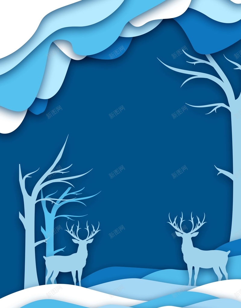 蓝色扁平化霜降海报psd设计背景_新图网 https://ixintu.com 二十四节气 叠加效果 层叠风 扁平化 树 蓝色 霜降 鹿