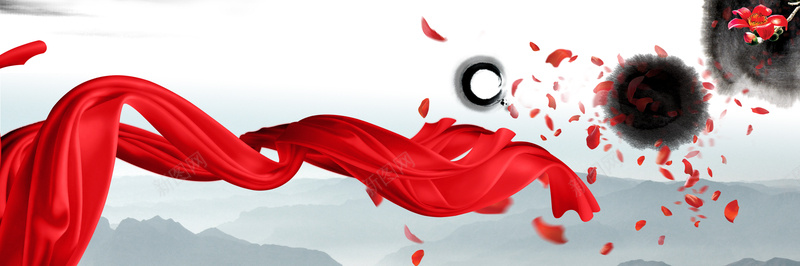 中国风舞动的红飘带海报背景背景