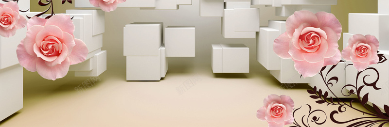 3D白色方块背景图psd设计背景_新图网 https://ixintu.com 3D 海报 海报banner 淘宝背景图 白色 立体 立方体 粉色 花朵