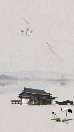 仿古山水地产促销仿古建筑H5背景高清图片