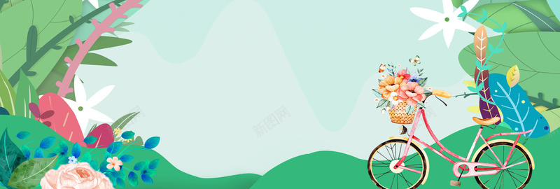 夏季绿色手绘淘宝自行车banner背景