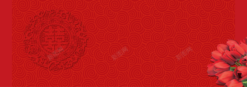 红色中式花纹郁金香海报背景模板背景