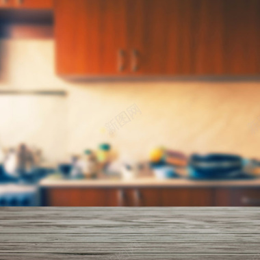 木板展台朦胧厨房背景图背景
