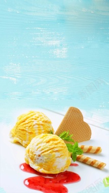 冰淇淋夏季食品美食蓝色H5背景背景