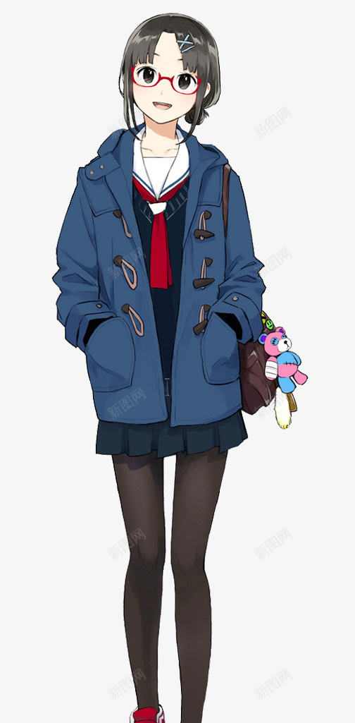 卡通女孩psd免抠素材_新图网 https://ixintu.com 包包 卡通 女孩 眼镜