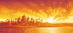 泰国城市黄昏的泰国橘黄色卡通背景高清图片