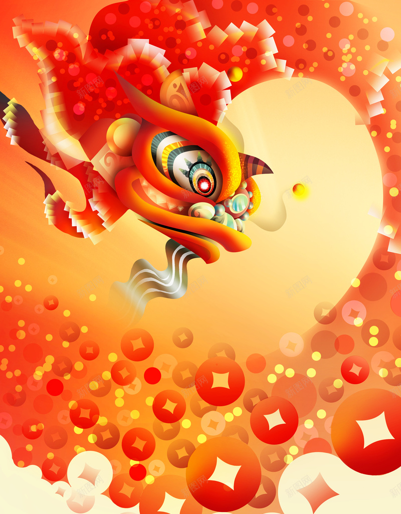 中国风新年易拉宝psd设计背景_新图网 https://ixintu.com 中国风 传统元素 喜庆 狂欢开心 舞狮 铜币