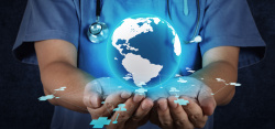 国际青年手势地球背景蓝色医疗科技手托地球高清图片