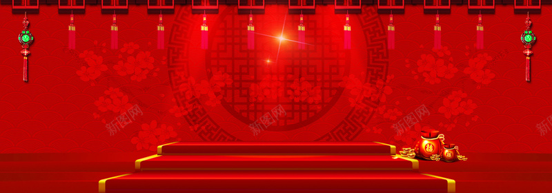 新年红色纹理喜庆电商海报背景背景