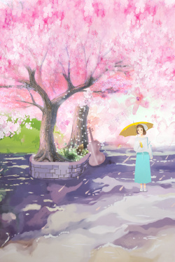 樱花树下梦幻樱花树下的女孩高清图片