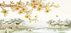金色玉兰风景画高清图片