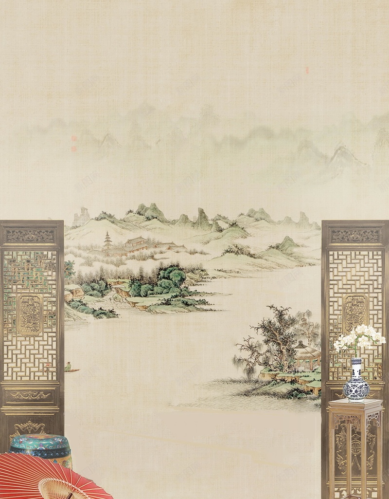 古典工笔画江南装饰画jpg设计背景_新图网 https://ixintu.com 150PPI PSD源文件 分层文件 古典 园林 山水 工笔画 平面设计 水墨 水墨画 江南 江南绘画 简笔山水画 绘画 装饰画