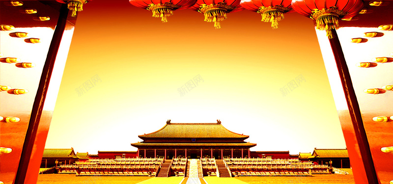 北京建筑中国风喜庆红色海报banner背景