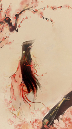 女子古琴中国风古韵水墨画平面广告高清图片