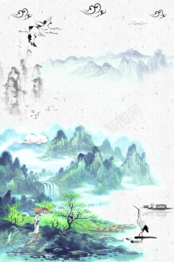 水墨中国风山水传统节气春分海报背景