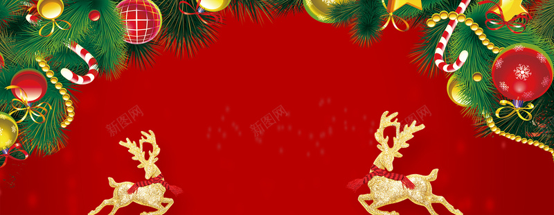 圣诞节小鹿卡通铃铛红色banner背景