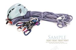 登山绳子头盔与绳子高清图片