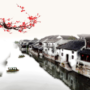 中国风水乡人家水墨画清明节海报背景背景