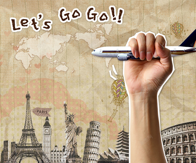 旅行社创意海报psd设计背景_新图网 https://ixintu.com 全球 创意 建筑 摄影 旅游 旅行社 海报 风景 飞机