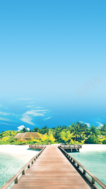 表白季蓝色小清新马尔代夫PSD分层H5背景摄影图片