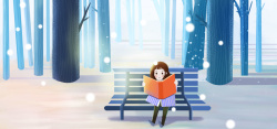 独自一人女孩在冬日雪景里看书高清图片