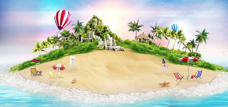 夏日海滩风景旅游banner摄影图片