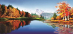 花边形状远处的树林风景油画高清图片
