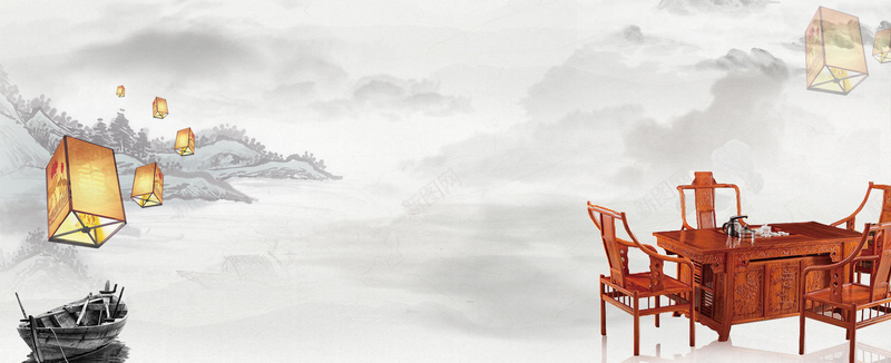 中式建筑灰色元多中国风banner背景