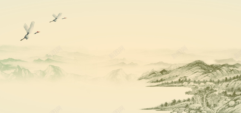 风景中国风平面单色海报背景背景