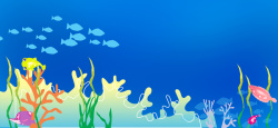 海底水藻夏季卡通蓝色海报背景高清图片