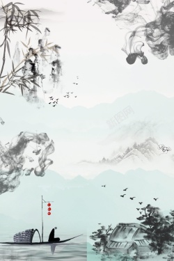 玄关无框画中国风山水意境装饰画高清图片