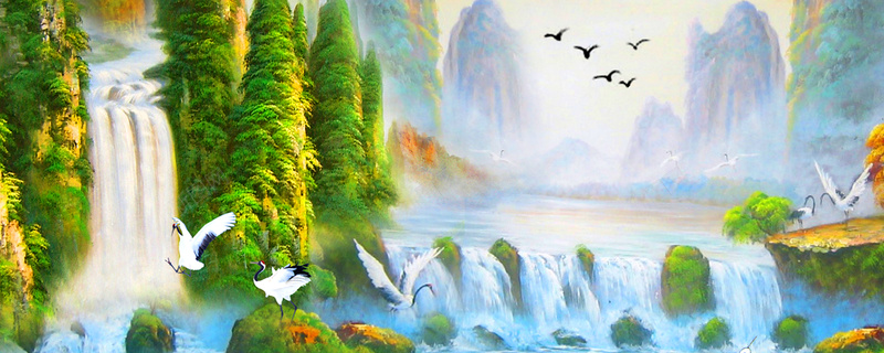山水画瀑布风景淘宝网站背景图摄影图片