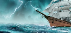 暴风雨帆船油画大海帆船闪电海报背景高清图片