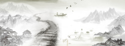 广告横版免抠中国风山水画水墨画意境海报背景高清图片
