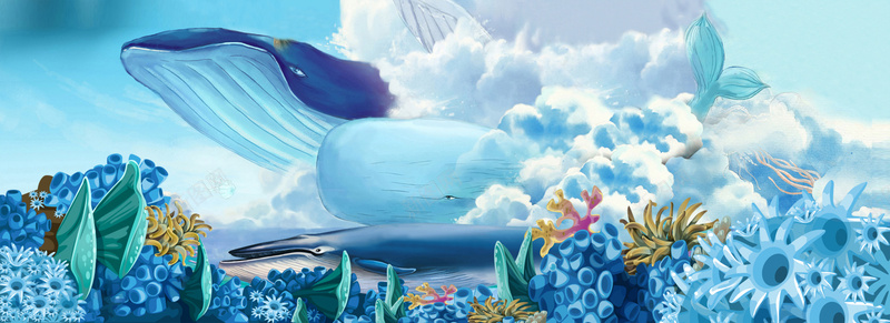 海洋动物jpg设计背景_新图网 https://ixintu.com 天蓝色 淘宝 深海 深色 青色