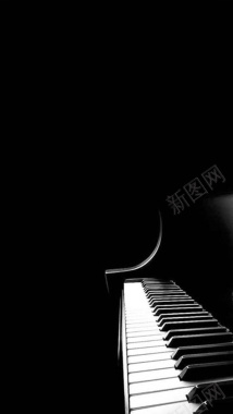 黑色钢琴H5背景摄影图片