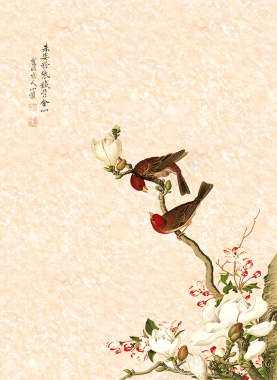中国风手绘工笔画花鸟海报背景psd背景