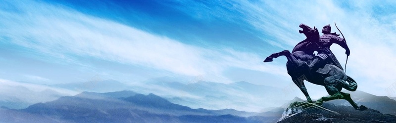 蓝色雕塑远山banner背景背景