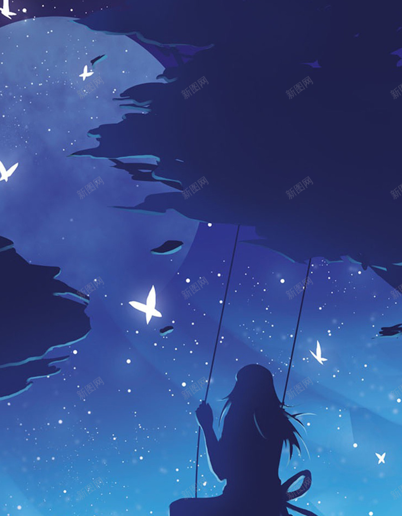 夜空下荡秋千的女孩插画h5背景背景图片免费下载 素材0mvguqpvu 新图网