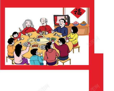 过年回家团圆年夜饭吃饭一家人红色喜庆背景背景