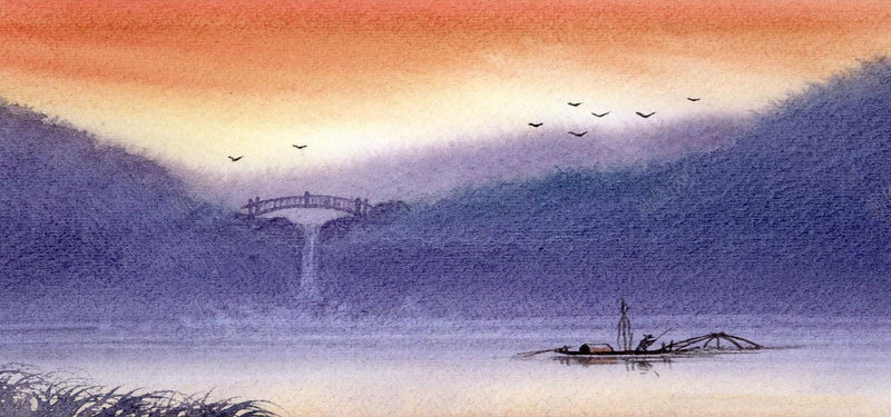 油画秋季河流风景摄影图片