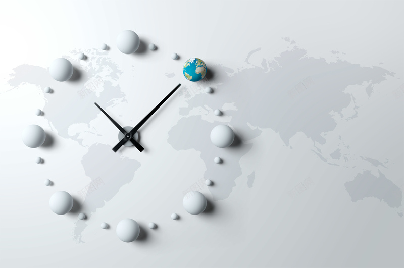 世界地图背景psd设计背景_新图网 https://ixintu.com 世界地图 创意设计 挂钟 时针 时钟 球体 金属球 钢珠