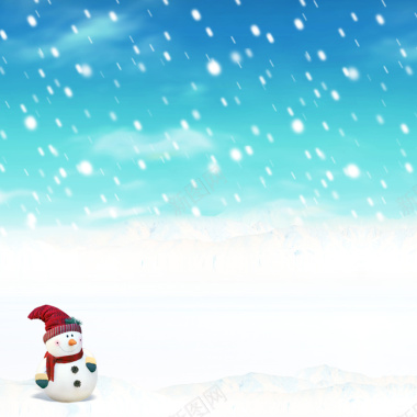 冬季飘雪雪人背景摄影图片