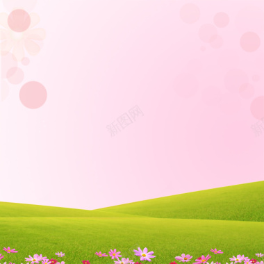 绿草粉色小花背景摄影图片